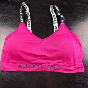 Aeropostale Women's Pink Sports Bra with Logo Straps